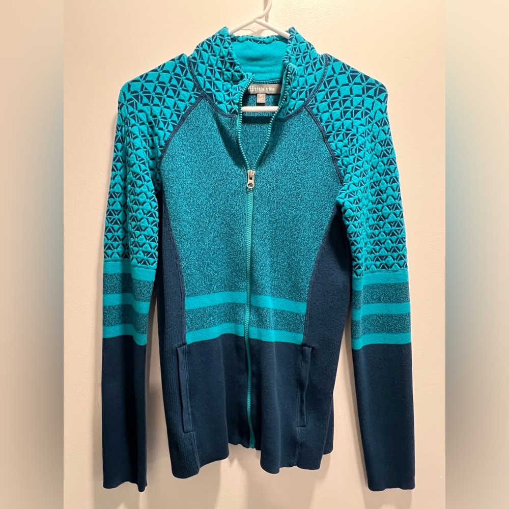 Title Nine Full zip sweater teal blue/dark blue Size small